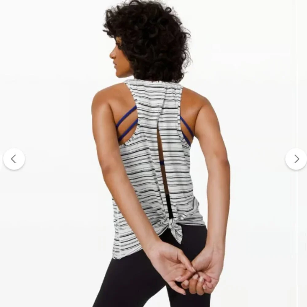NWT Lululemon All Tied Up Tank Cut Back Stripe White Black 4